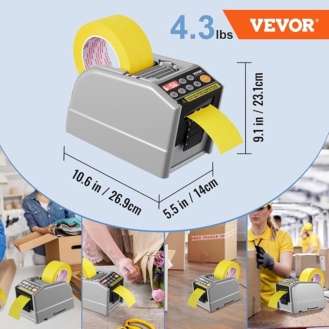 VEVOR Automatic Tape Dispenser Adhesive Electric Tape Cutter Packaging Machine Tape Cutting Machine 6-60mm Tape Width