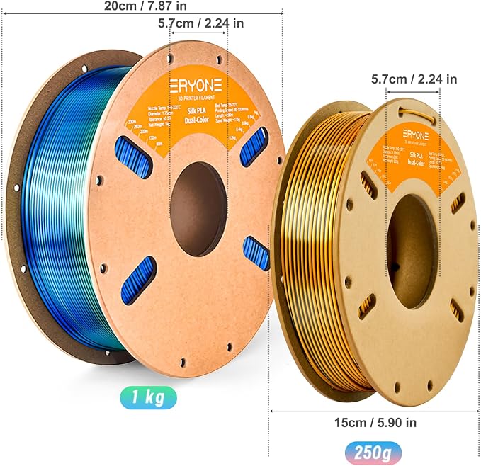 ERYONE PLA Filament 3D Printer Filament Multicolor 1.75mm +/- 0.03mm, PLA Filament 250g Spool, Silk Dual Color Black Dark Gold