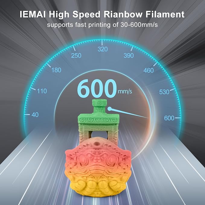 IEMAI Rainbow PLA Filament 1.75mm 1kg, High Speed 3D Printer Filament Up to 600mm/s, Toughness & Neatly Wound, Fast Color Change Gradient for DIY, Artistic & Home Décor