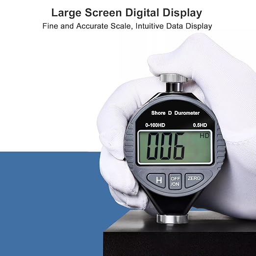 Hardness Tester, Durometer Shore Type D 0-100HD, Digital Durometer 0.1HD Resolution, with Large LCD Display for Rubber, Plastic, Tire, Flooring