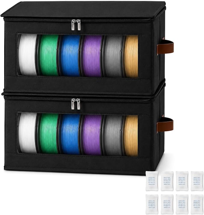 Filament Storage Box, 3D Printer Filament Storage & Filament Dry Box with Desiccants, Transparent Window, PLA/PETG Filament Spool Storage for 3D Printing 2 Packs up to 12 Rolls