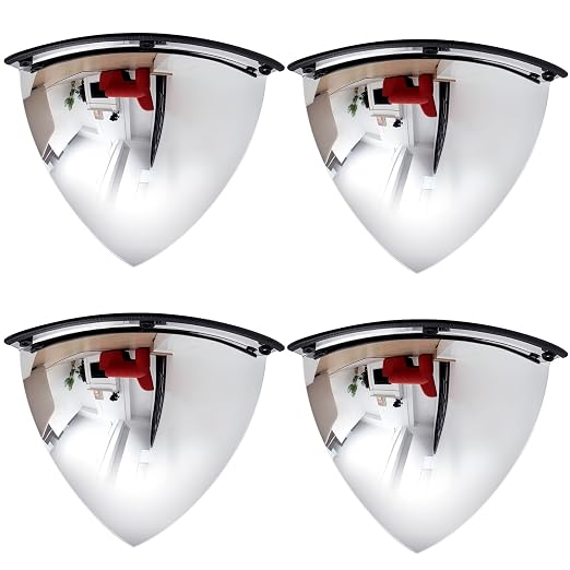 Suzile 4 Pieces 18 Inch Acrylic Quarter Dome Mirror Convex Corner Safety Mirror High Viewing Angle Blindspot for Wall Warehouses Offices Retail Stores Parking Garages