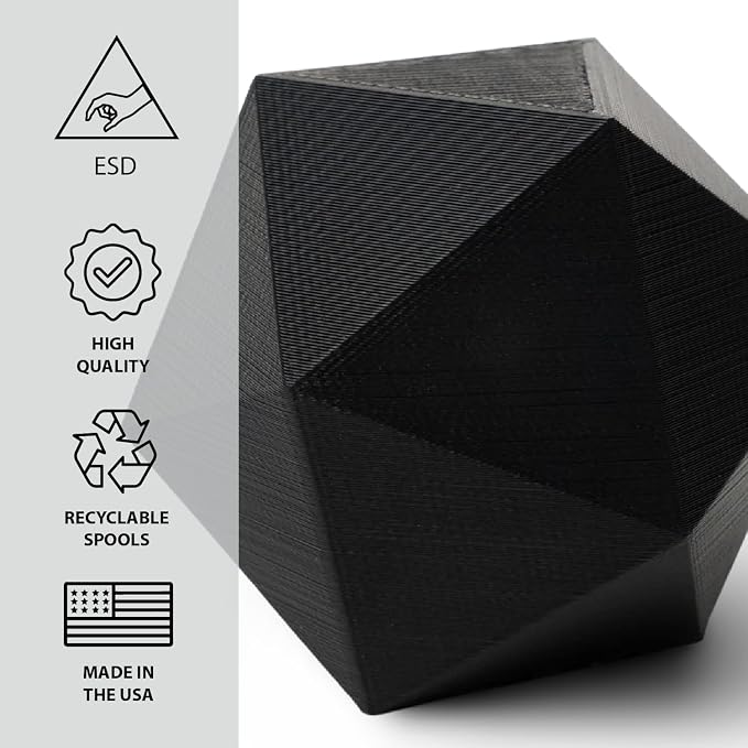 Protopasta Static Dissipative Black PLA 3D Printer Filament for ESD Safe Prints | Easy Printing with Low Warp and Wear | 1.75mm Filament | 500g with Recyclable Cardboard Spool