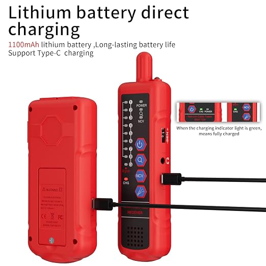 Network Cable Tester with Emitter and Receiver, NCV, Port Flashing – CAT5, CAT6 Line Tracer for RJ45/RJ11 LAN, Ethernet Cable Tester Line Finder with Earphone & LED for Dark Environments