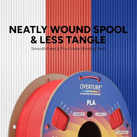 OVERTURE High Speed PLA Filament 1.75mm, Neatly Wound 3D Printer Filament 1kg Spool (2.2lbs) Rapid PLA, Dimensional Accuracy +/- 0.02 mm, Fit Most FDM 3D Printers (Red)