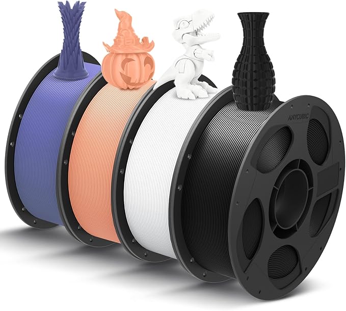 ANYCUBIC PLA Filament 1.75mm Bundle, 3D Printing PLA Filament 1.75mm Dimensional Accuracy +/- 0.02mm, 1KG Reusable Spool (2.2 lbs), 4KG Black + White + Peach Pink + Interstellar Violet