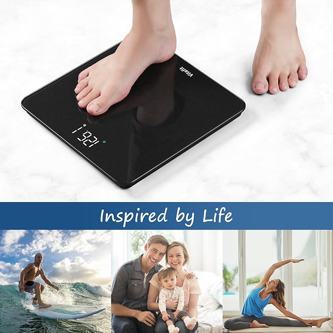 Vitafit Scale for Body Weight, Accuracy 0.1lb by Our Professional Scale Factory Since 2001, Digital Bathroom Weight Scale LED and Step On, 3xAAA Battery Included, 400lb/182kg, Spray Silver Black