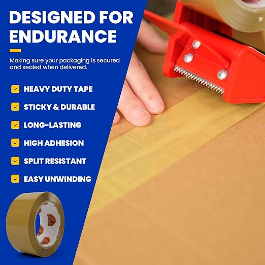 TAPEBEAR Low Noise Brown Packing Tape 72 Yards Extra Length, 1.88Inch-Wide Packaging Tape Refills, Secure Sticky Brown Tape 2.6Mil Heavy Duty for Moving, Shipping, Sealing, 12Rolls Total 864Yards