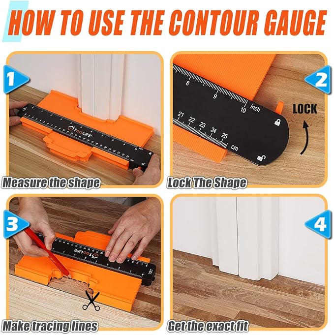 TOOLIFE Contour Gauge with Lock, Profile Duplicator Tool for Flooring, Tile & Woodworking, Shape Outline Gauge for Irregular Shapes, Father’s Day Gifts for Dad Men Husband