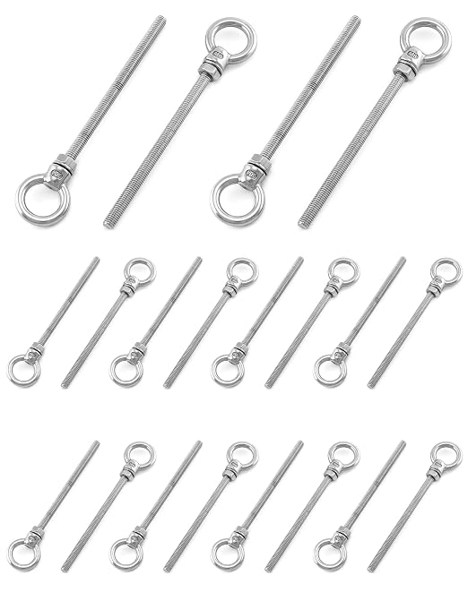 QWORK Threaded Eyebolts, 20 Pack 1/4" x 4" Long Stainless Steel Marine Grade Shoulder Eye Bolt M6