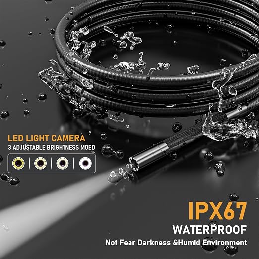 3.9mm Two-Way Articulating Borescope Camera with Light, Industrial Endoscope Inspection Camera with Light, 5FT Flexible Semi-Rigid Cable for Wall Automotive Engine Plumbing HVAC Inspect