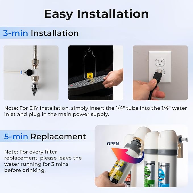iSpring Bottleless Water Dispenser with 4-Stage Filtration, SGS-Tested 99% of Lead Removal, Water Cooler Dispenser - Hot, Cold, Room Temp, Self Cleaning, Black, Model: DS4B-PB