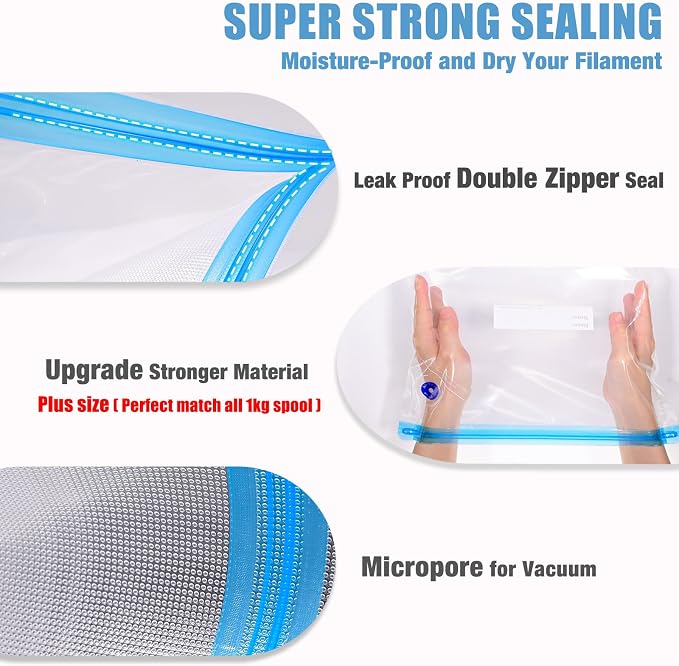 OVV3D Filament Storage Bags 30pcs, Plus Size 32X34cm 3D Printer Filament Storage Bags Vacuum Sealed Kit with 30 Desiccants, Auto Pump,Perfect for 3D Filament Storage or Using After Filament Dryer Box