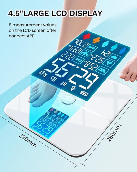 HEYAXA Smart Scale for Body Weight, Digiatl Weight Scale with Large LCD Display, 17 Body Composition Analyzer Sync to APP, Bathroom Body Fat Scale for BMI, BMR, Heart Rate, 400lb,White.