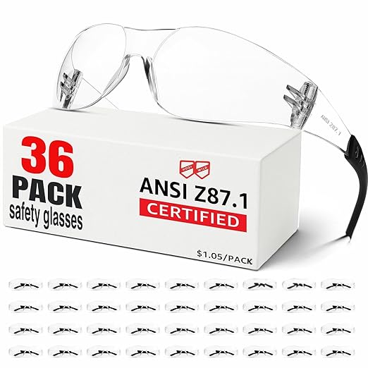 ANSI Z87.1 Clear Safety Glasses for men and women 36Pack, Scratch&Impact-Resistant Eye Protection Glasses for visitor, construction,shooting, wood/metal/automative working