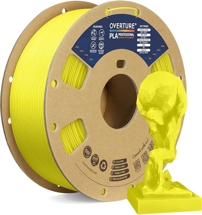 OVERTURE PLA Plus (PLA+) Filament 1.75mm PLA Professional Toughness Enhanced PLA Roll, Cardboard Spool, Premium PLA 1kg(2.2lbs), Dimensional Accuracy 99% Probability +/- 0.03mm (Highlight Yellow)