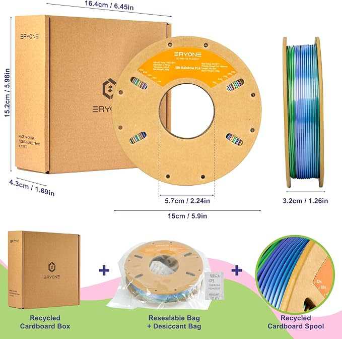 ERYONE PLA Filament 3D Printer Filament Multicolor 1.75mm +/- 0.03mm, PLA Filament 250g Spool, Silk Rainbow Candy