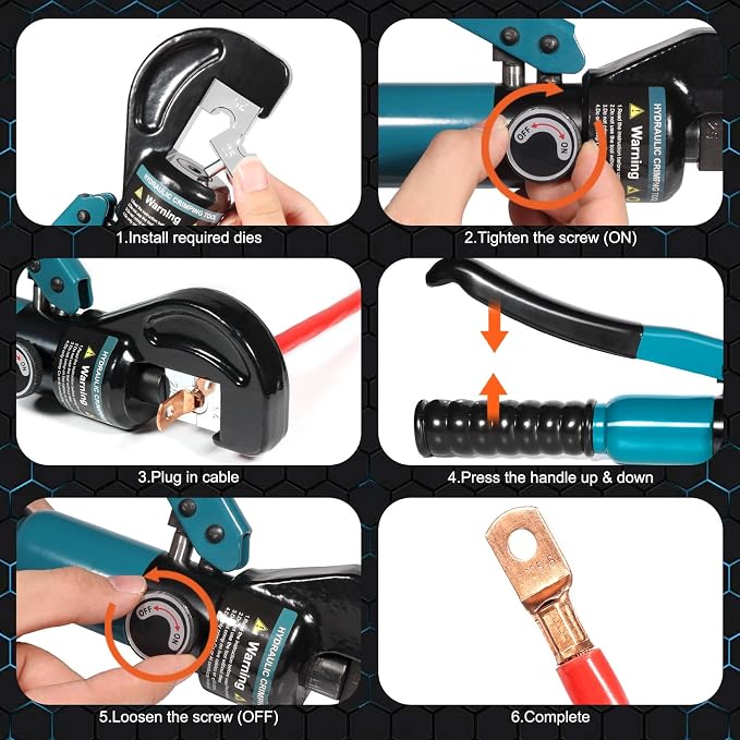 Brileine Hydraulic Crimping Tool, Hydraulic Crimper 10 Tons for 12-2/0 AWG Cable, Battery Lugs, Wire Lugs, Battery Cable Crimper Tool with 9 Pairs of Dies, 1/8” Wire Rope Crimping Tool