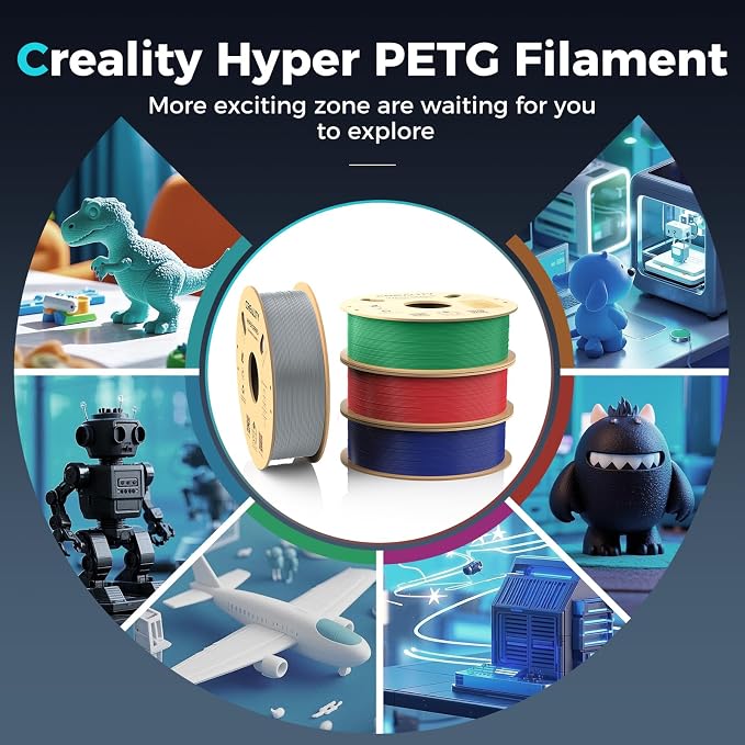 Creality PETG Filament, Hyper 1.75 mm 1 kg PETG: High-Speed 3D Printer Filament 30-600 mm/s, Dimensional Accuracy +/- 0.02 Cardboard Spool (2.2 lbs) for Most FDM 3D Printers,Grey