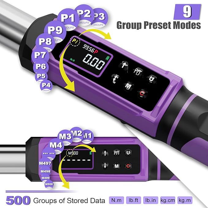 ANPUDS Digital Torque Wrench 3/8 Drive, 1.5-99.6 Ft-lb, ±1% Accuracy | Vibration/Buzzer/LED Alert, Dual Direction Ratchet, Electronic Torque Wrench for Bike, Motorcycle & Automotive Repair