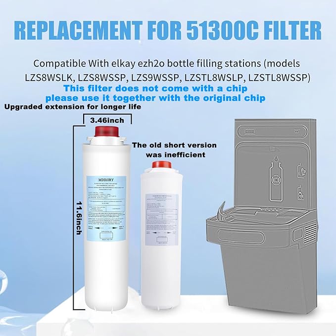 Upgrade elkay 51300c replacement filter for Elkay EWF3000 51300c Water Filter,Compatible with Ezh2o 51300c Filter Replacement Bottle Stations 3000 Gallon(8 Packs-No Chip)