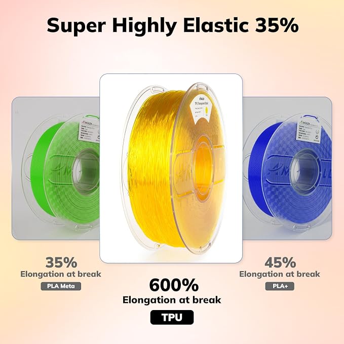 AMOLEN 95A TPU 3D Printer Filament 1.75mm, High Hardness & Resilience TPU Transparent Yellow Filament, 1KG Flexible 3D Filament, Dimensional Accuracy +/- 0.02mm, Suitable for Most FDM 3D Printers