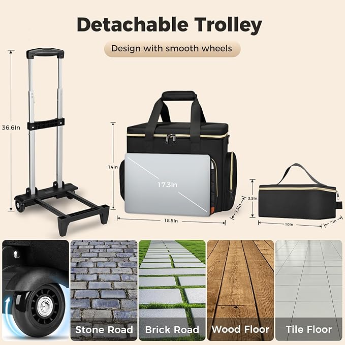 Ytonet Rolling Teacher Bag with Insulated Lunch Carrier, 15.6" Rolling Laptop Bag Women with Detachable Dolly, Large Roller Briefcase for Women Roller Tote Bags for Teacher Work Office Nurse Craft