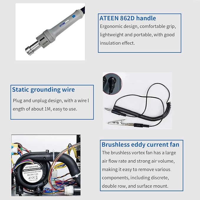 ATTEN ST-862D Hot Air Rework Station, 1000W Hot Air Soldering Station with Auto Sleep Function, Equipped with Large LCD Display & 4Air Nozzles, Suitable for Micro Soldering Rework