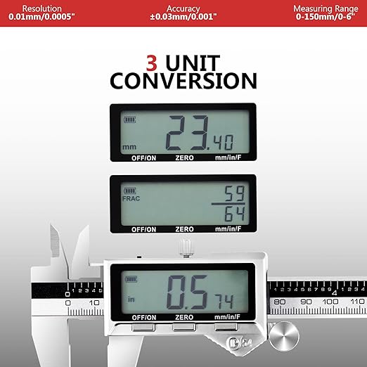 Rechargeable Caliper 8 inch, Stainless Steel Vernier Micrometer Measuring Tool with Large LCD Display