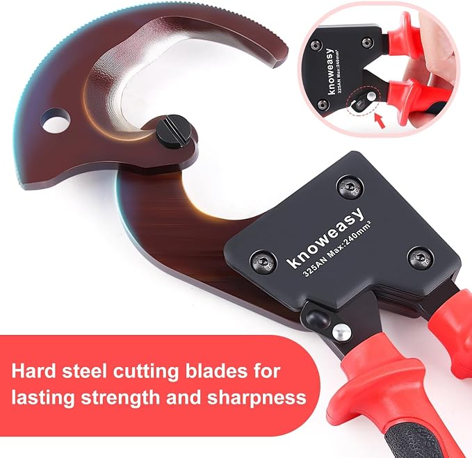 Knoweasy 325AN Upgraded Ratcheting Cable Cutter for Aluminum and Copper Wire, Heavy Duty Manual Ratchet Wire Cutting Tool for Multi-core Cables up to 240mm² and 500 MCM, Professional Industrial Grade