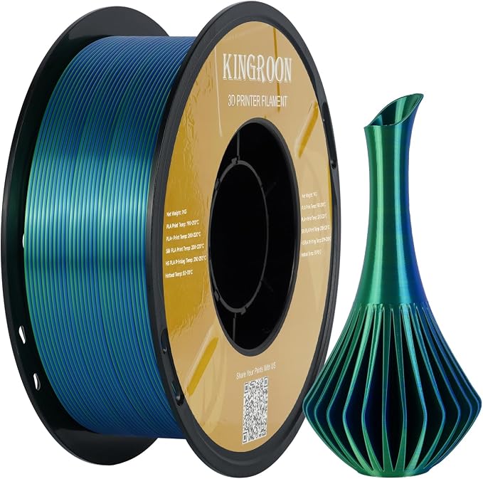 Kingroon Dual Color 1.75 mm Silk Blue Green PLA Filament, Fit Most FDM 3D Printers, Dimensional Accuracy +/- 0.03 mm, 1kg Spool(2.2lbs), 3D Printer Silk PLA Shiny Filament-(Blue Green)