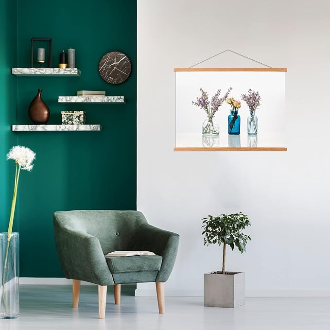 FALAMON Magnetic Poster Hanger Frame, 28x22 28x40 28x30 Teak Wood Magnet Poster Frame for Posters, Prints, Photos, Pictures, Maps, Scrolls, and Canvas Artwork