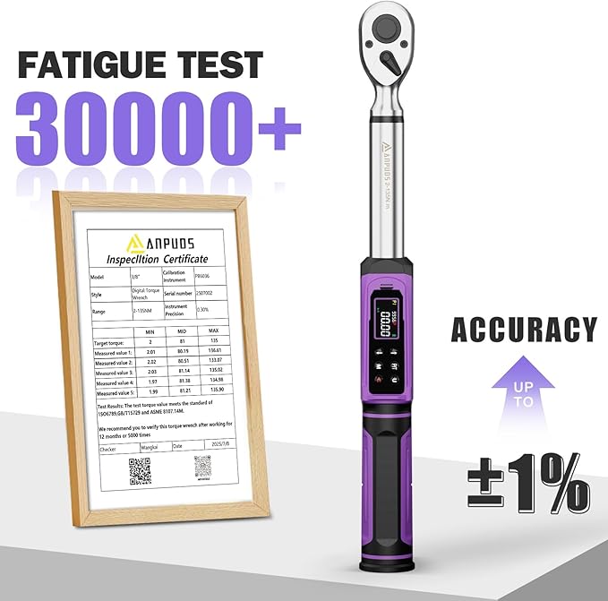ANPUDS Digital Torque Wrench 3/8 Drive, 1.5-99.6 Ft-lb, ±1% Accuracy | Vibration/Buzzer/LED Alert, Dual Direction Ratchet, Electronic Torque Wrench for Bike, Motorcycle & Automotive Repair