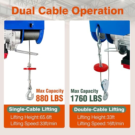 Electric Hoist with Remote Control,1760lbs Electric Hoist 110 Volt,Electric Hoist Winch Wireless/Wired 2 in 1,33/66FT Lifting Height,for Factories,Garage,Warehouses, Construction Site