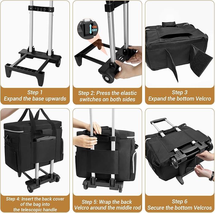 LIWSHWZ Rolling Teacher Tote Bag,Wheeled Teacher Bag with Detachable Dolly & File Teacher Tote