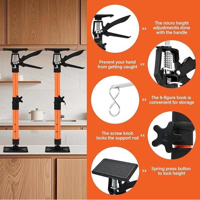 Adjustable Support Pole - Cabinet Jack, Drywall Lift, 16.2-31.9Inch Adjustable Height, Supports Up to 154lbs, 3rd Hand System for Ceiling, Cargo Bars, Cabinet Installation (16.2"-31.9" 4PC)