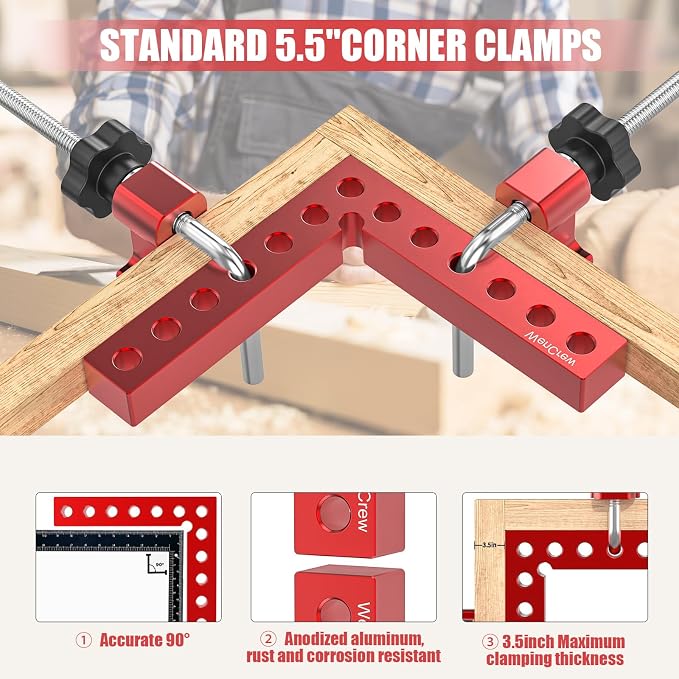 Corner Clamps for Woodworking, WenCrew 4 Pack 90 Degree Right Angle Clamp, 5.5" Aluminum Clamping Squares Woodworking Tools for Cabinets, Drawers, Frames, DIY Projects, Gifts for Men Dad