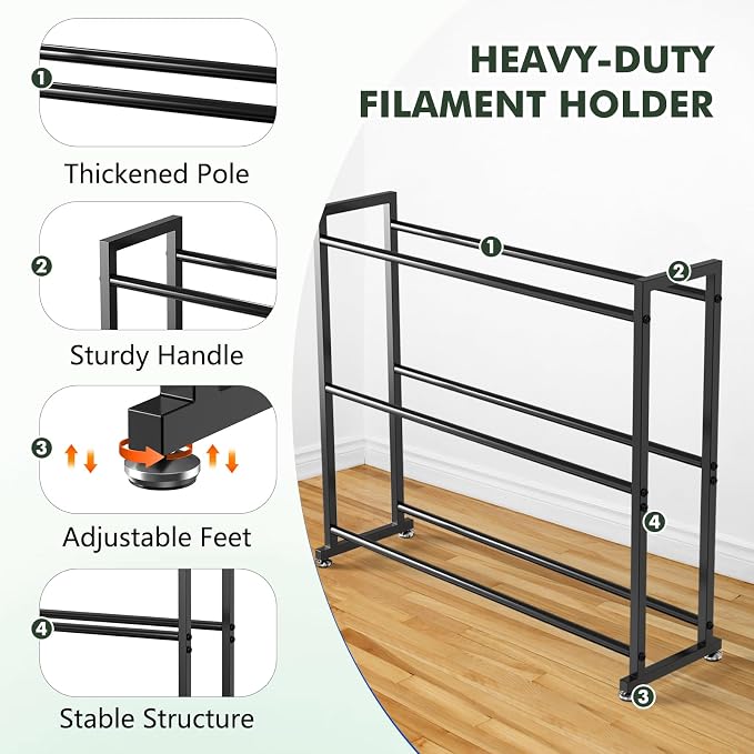 3-Tier 3D Filament Storage Rack - Heavy Duty Metal Spool Shelf for 30 Rolls | 3D Printer Filament Rack for PLA, ABS, TPU Filament Storage, Filament Holder for 3D Printing Workstation, Office, Workshop