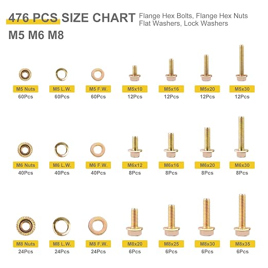 476pcs Class 8.8 Metric Flange Bolts Assortment Kit, M5, M6, M8, Metric Bolts and Nuts Assortment, Hex Bolt and Nut Washers Kit, Yellow Zinc Plated