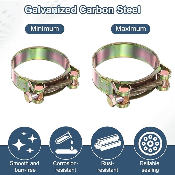 HARFINGTON 3pcs T-Bolt Hose Clamp 92-97mm (3.62-3.82") Galvanized Carbon Steel Adjustable Intake Radiator Pipe Clamps for Automotive Plumbing Industrial Pipes