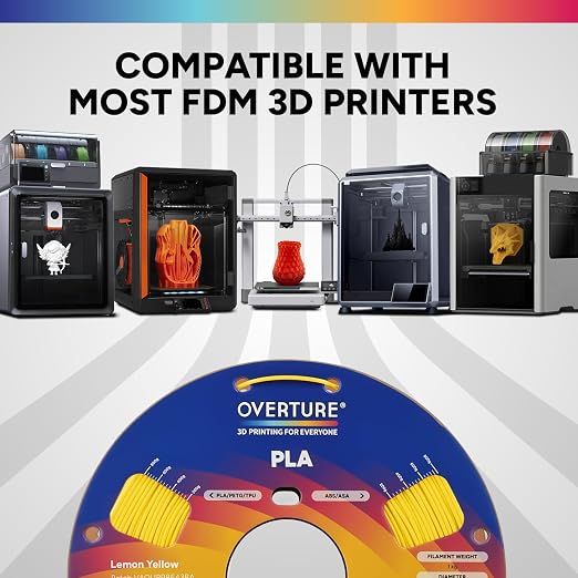 OVERTURE High Speed PLA Filament 1.75mm, Neatly Wound 3D Printer Filament 1kg Spool (2.2lbs) Rapid PLA, Dimensional Accuracy +/- 0.02 mm, Fit Most FDM 3D Printers (Lemon Yellow)