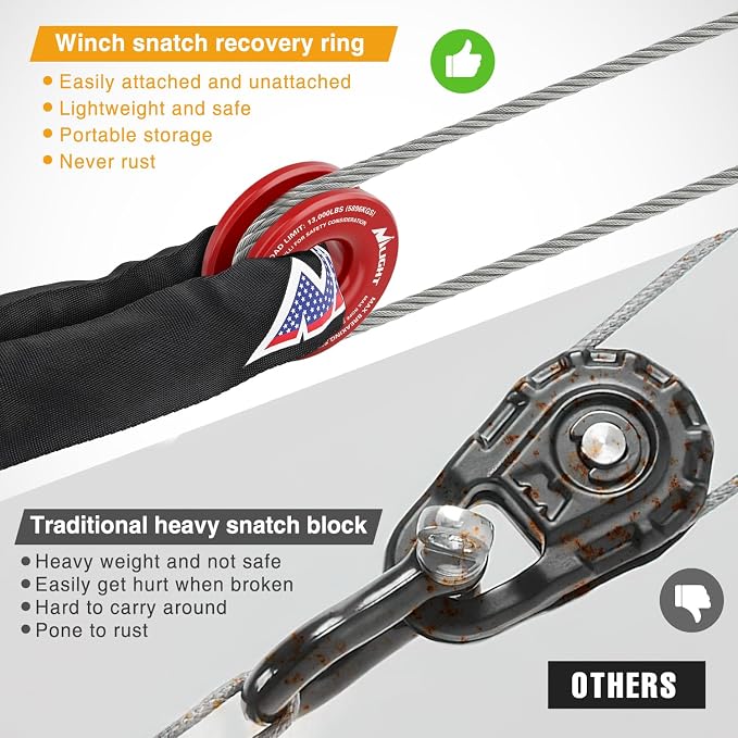 Nilight Synthetic Soft Shackle 1/2" x 24" & Recovery Ring Kit - 56,000 LBS Shackle Breaking Strength with 46,000 LBS MBS Snatch Pulley for 4x4 Truck SUV ATV UTV Off-Road Vehicle Extraction (Red)