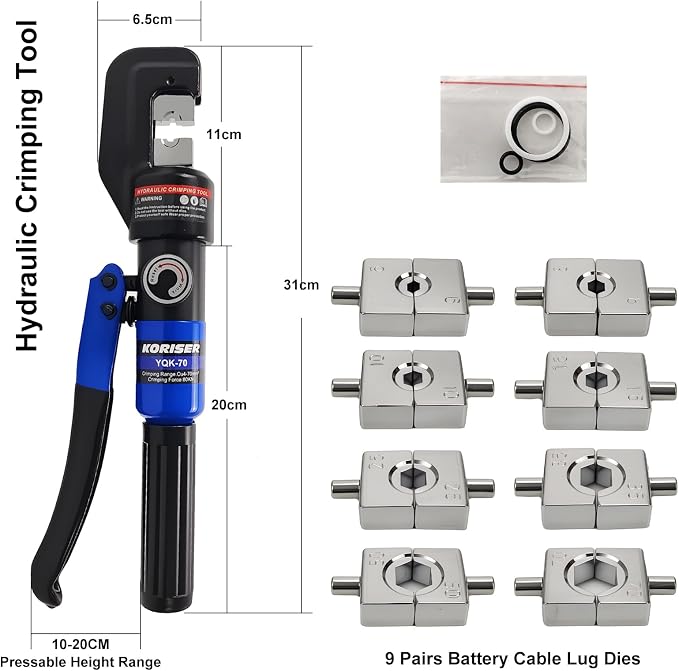 10 Tons Hydraulic Crimping Tool and Cable Cutter, Hydraulic Crimper, Battery Cable Crimper Tool for 12 AWG to 2/0 AWG Battery Terminals, with 9 Dies