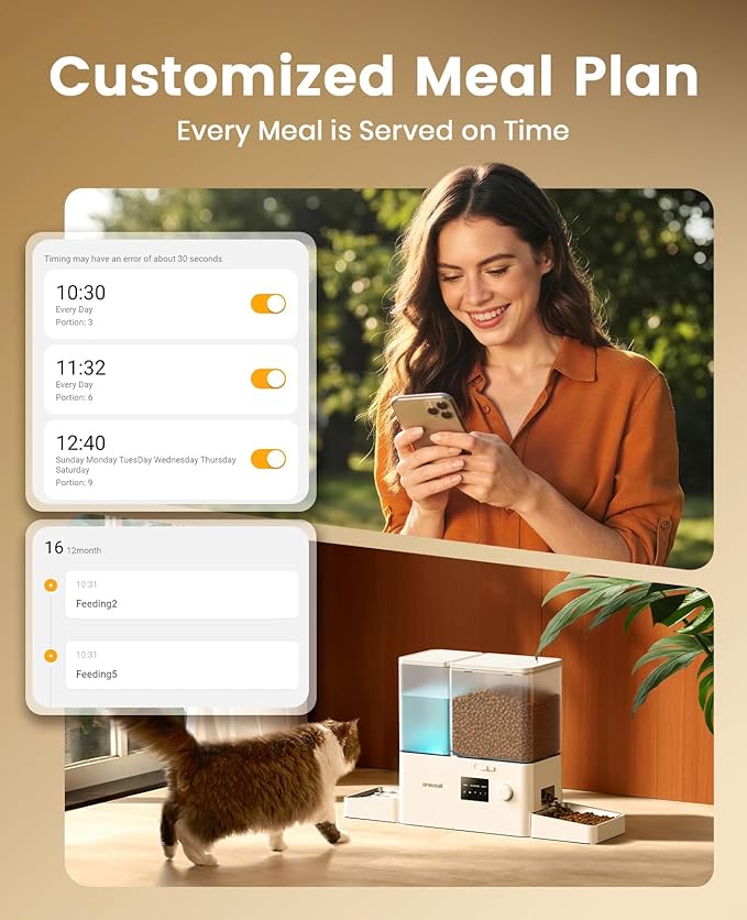 oneisall WiFi Automatic Cat Feeder and Water Dispenser, 2-in-1 Timed Cat Feeder and Gravity-Fed Water System, 36Cups/8.5L Large Capacity Pet Feeder, Easy-Clean Dry Food Dispenser with APP Control