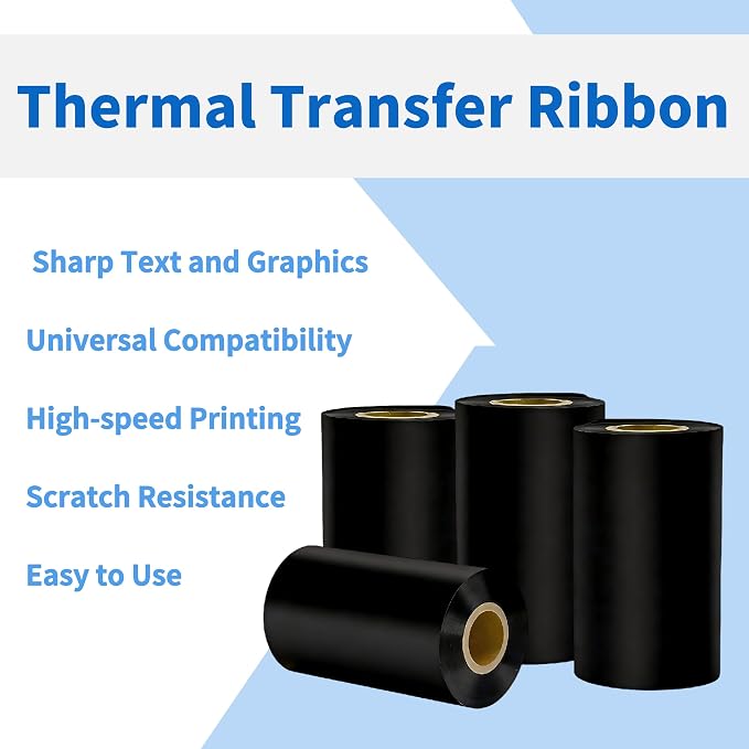 4.33'' x 984' Black Thermal Transfer Ribbons, HUOJI 110mm x 300m Barcode Thermal Label Printer Ribbon, 1'' Core for Zebra, TSC, GoDex, Citizen(10 Rolls)