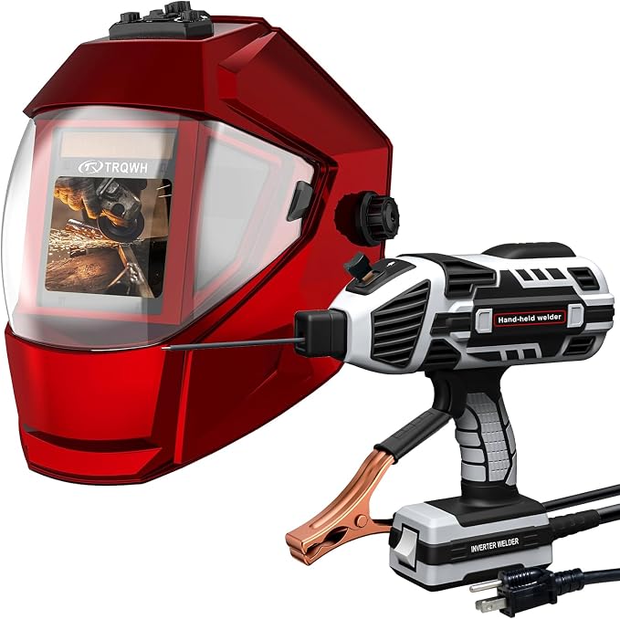TRQWH Portable Welder Machine 110V ARC Handheld Welder & Panoramic View Welding Helmet