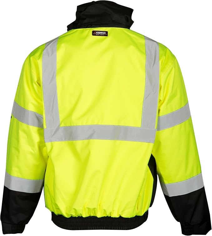 Kishigo Men's High Visibility Reflective Ripstop Bomber Jacket JS130, Zipper Closure, ANSI 107 Type R/Class 3