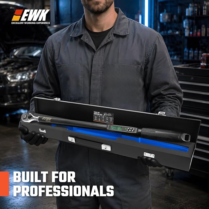 EWK 1/2 Inch Drive Digital Torque Wrench 7.4-147.6 ft-lbs (10-200 Nm) | IS0 6789, ±1.5% clockwise / ±2.5% counterclockwise, LCD Display, LED Buzzer Vibration Alert, 30 Memory Values