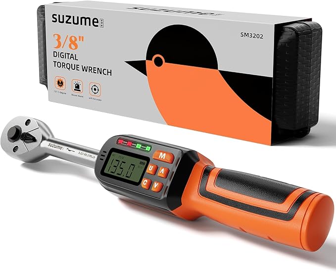 SUZUME Digital Torque Wrench 3/8 Drive (4.9-99.6 Ft. Lb/ 6.6-135 N.m)±2% High Accuracy Digital Torque Wrench with Buzzer and LED Flash Notification Four Units of Measure Torque Wrenches Digital