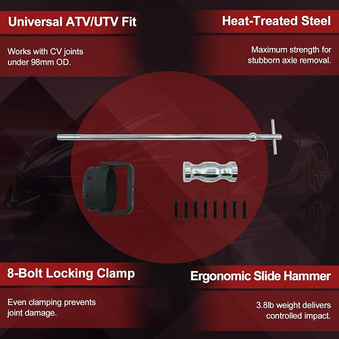 CV Axle Puller Tool with 3.8lb Slide Hammer Heavy-Duty Heat-Treated Driveshaft Removal Set for ATV UTV Applications